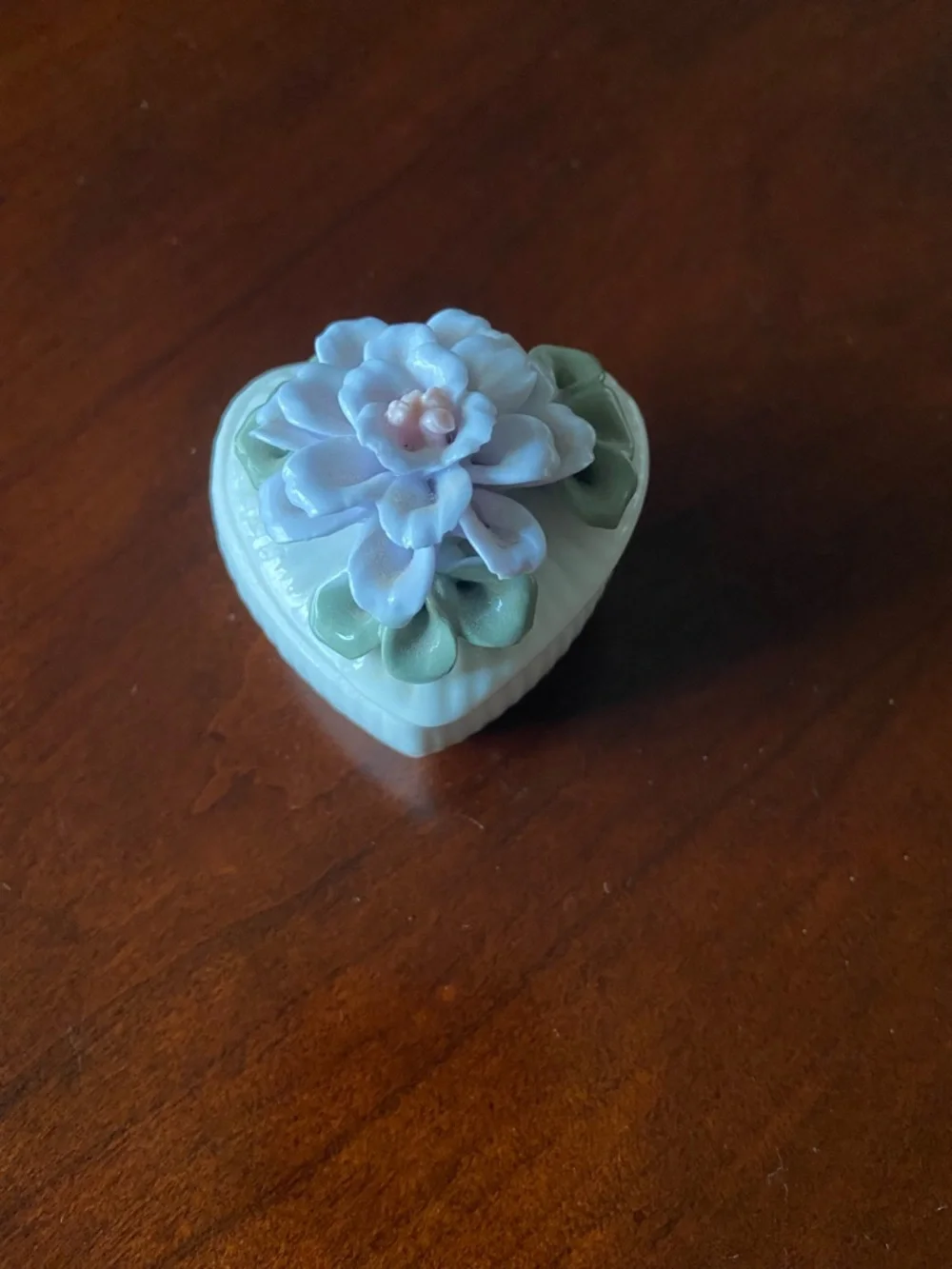 Porcelain Heart Trinket Box with Lavender Floral Lid
